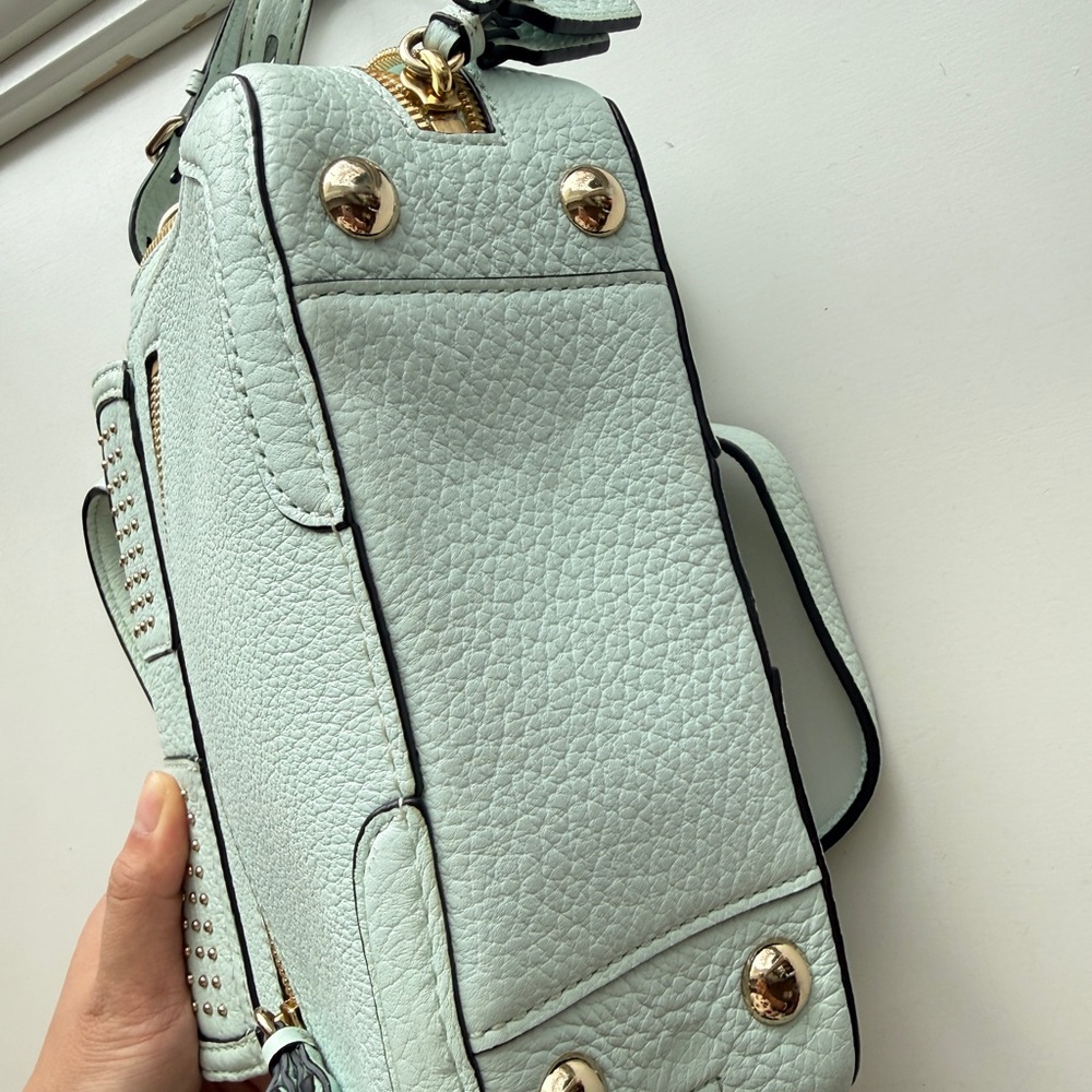 Rebecca Minkoff Studded Leather Crossbody Satchel Bag Mint Blue - Picture 7 of 13
